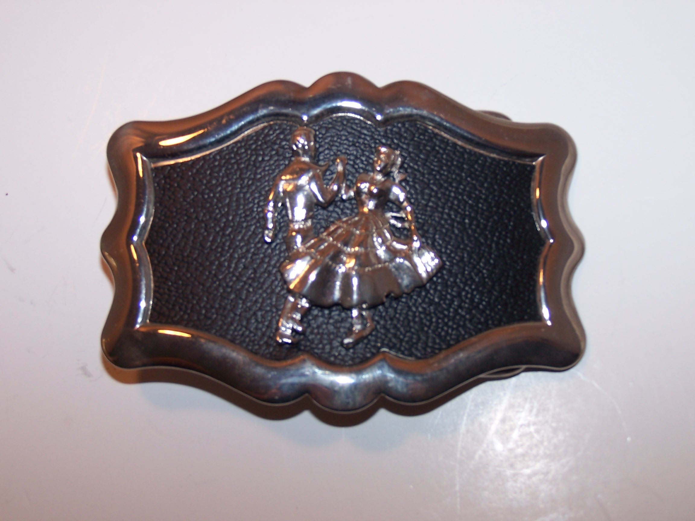 Image 1 of Square Dance Belt Buckle, Silver and Black, USA