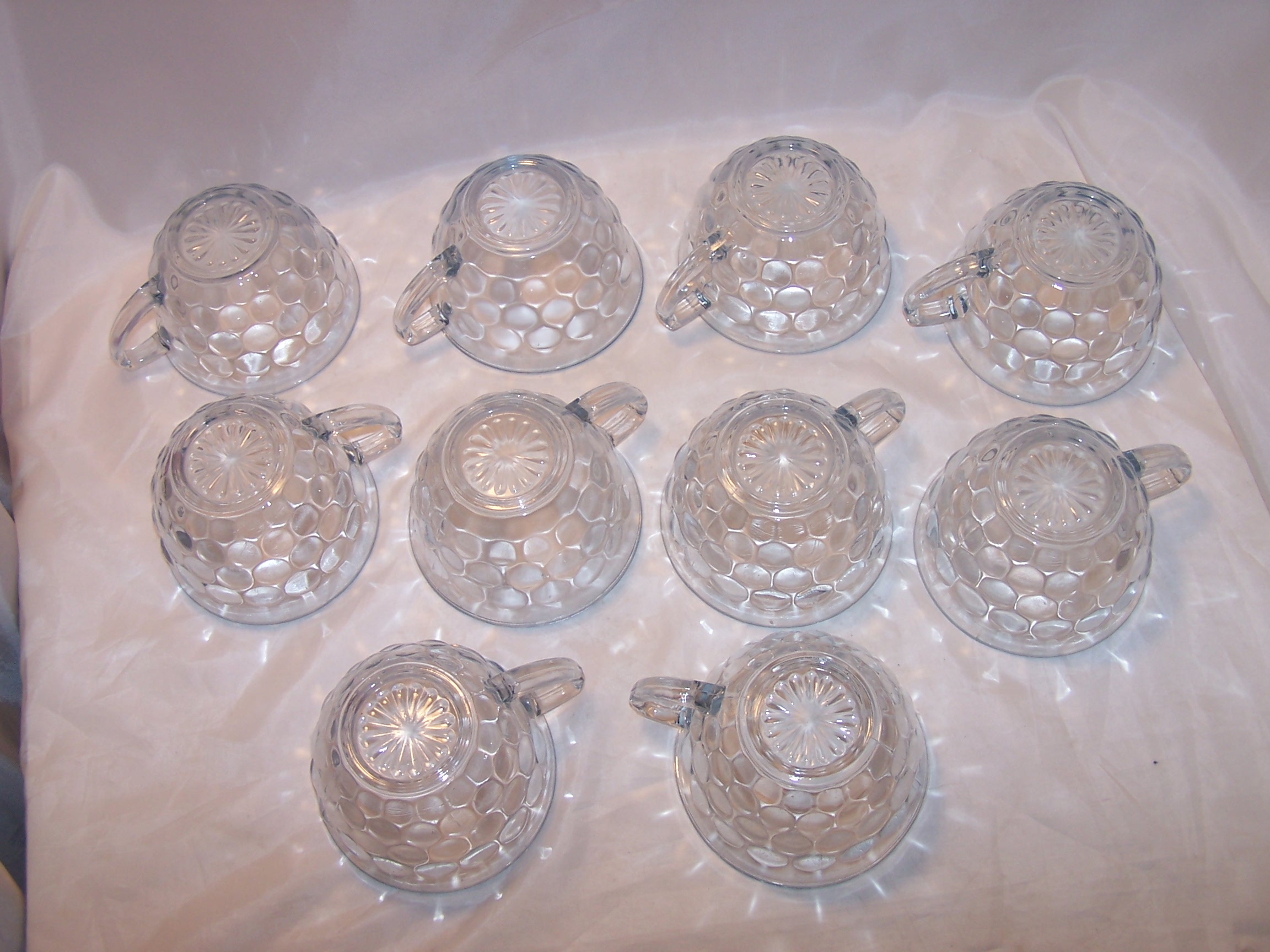 Image 5 of Hobnail Glass Teacup, Saucer Service for 10, Vintage