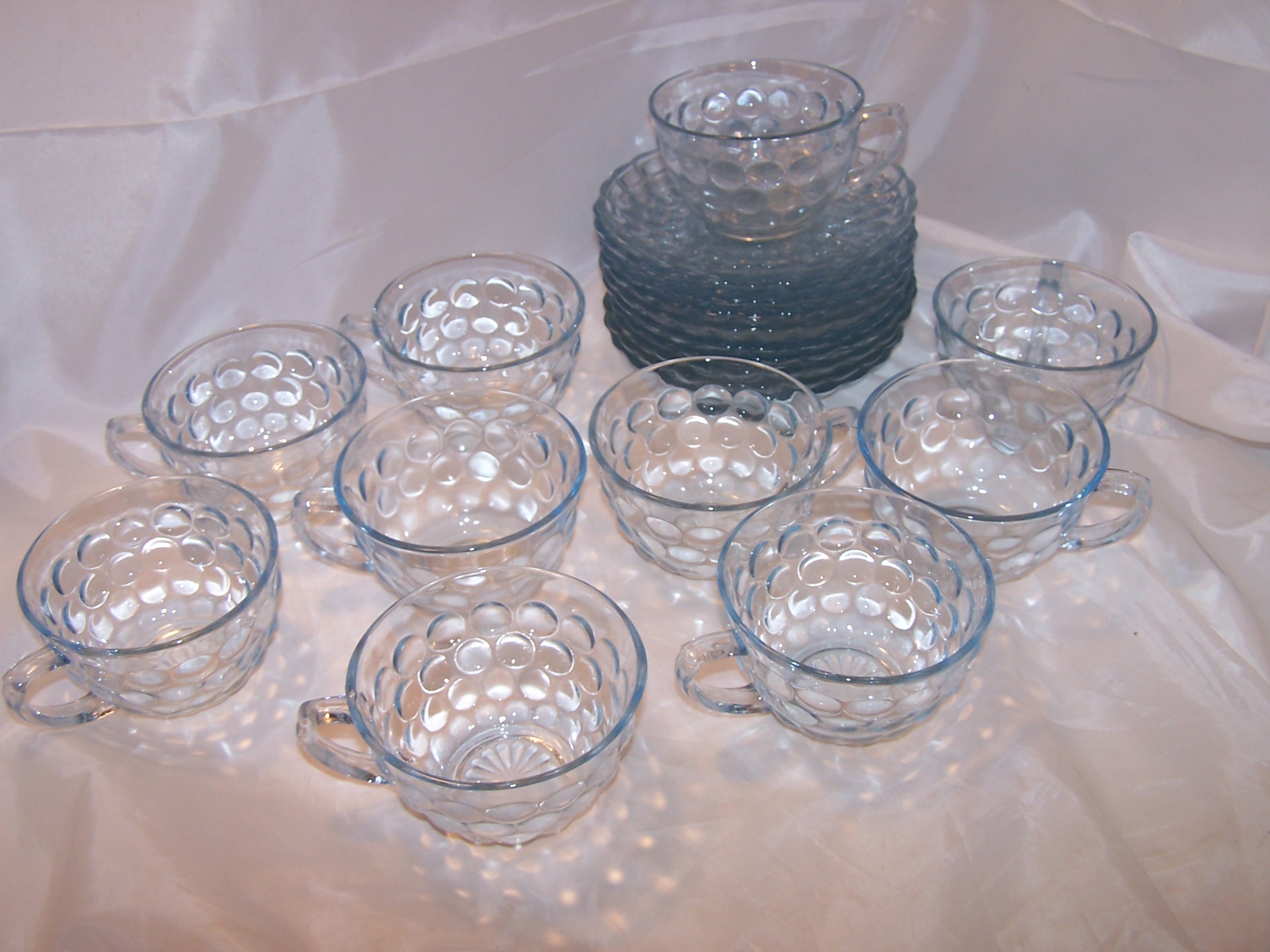 Image 7 of Hobnail Glass Teacup, Saucer Service for 10, Vintage