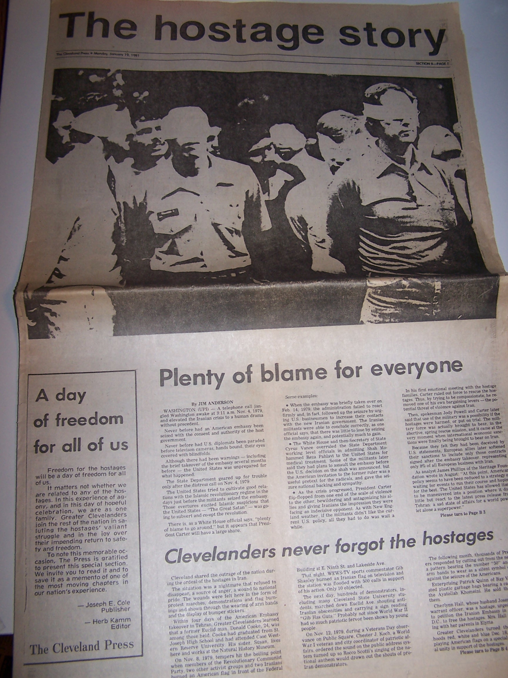 Image 1 of Iranian Hostage Crisis Newspaper, 1981, Cleveland Press