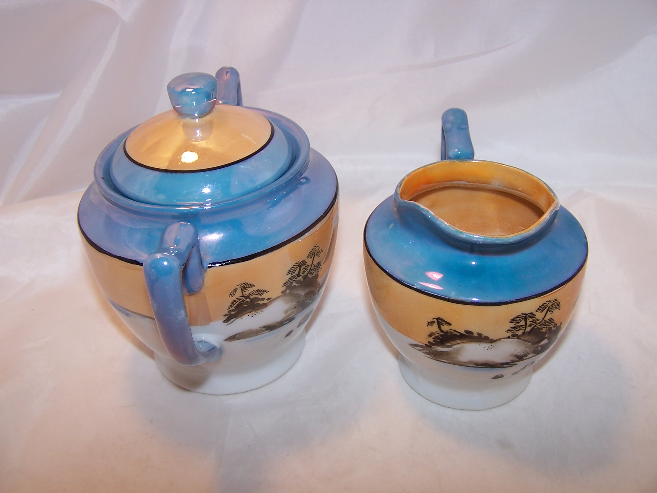 Image 5 of Lusterware Creamer, Sugar Bowl, Hand Painted, Japan, Double Diamond T