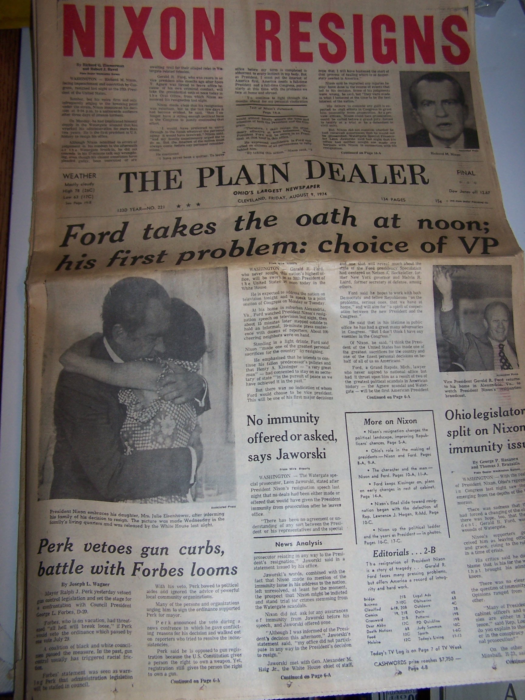 Image 1 of Nixon Resigns, Ford Takes Oath, 1974 Cleveland Plain Dealer