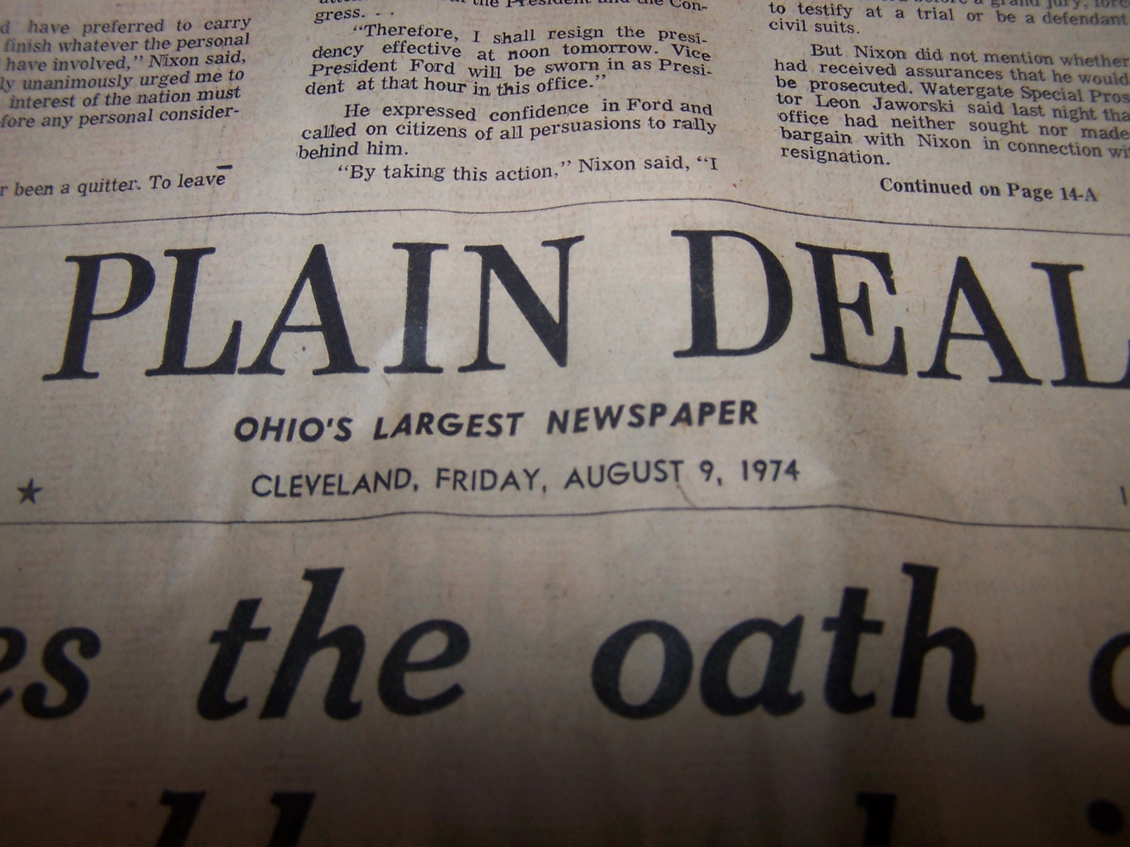 Image 2 of Nixon Resigns, Ford Takes Oath, 1974 Cleveland Plain Dealer