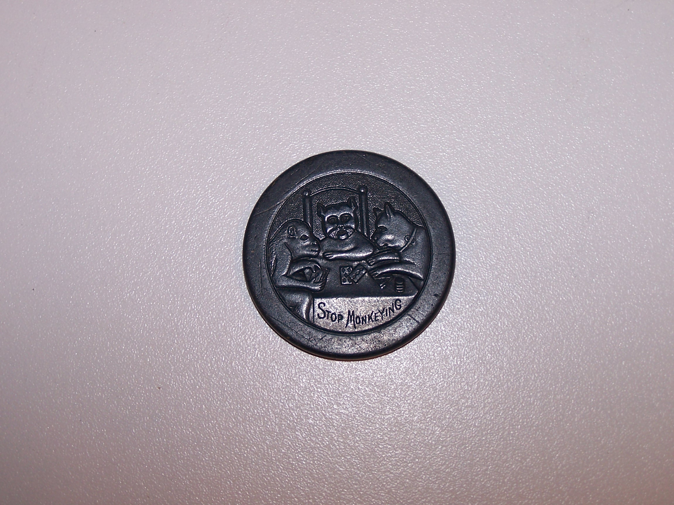 Image 1 of Stop Monkeying Poker Chip, Clay, Black