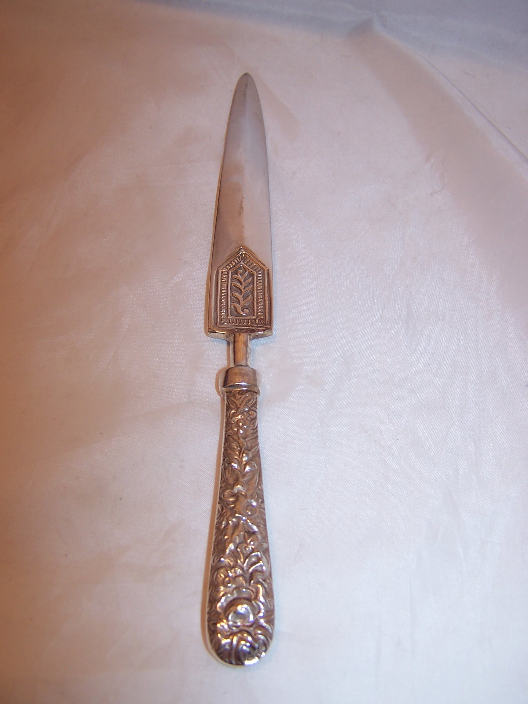 Letter Opener, Vintage, Silver Plate, Floral Handle