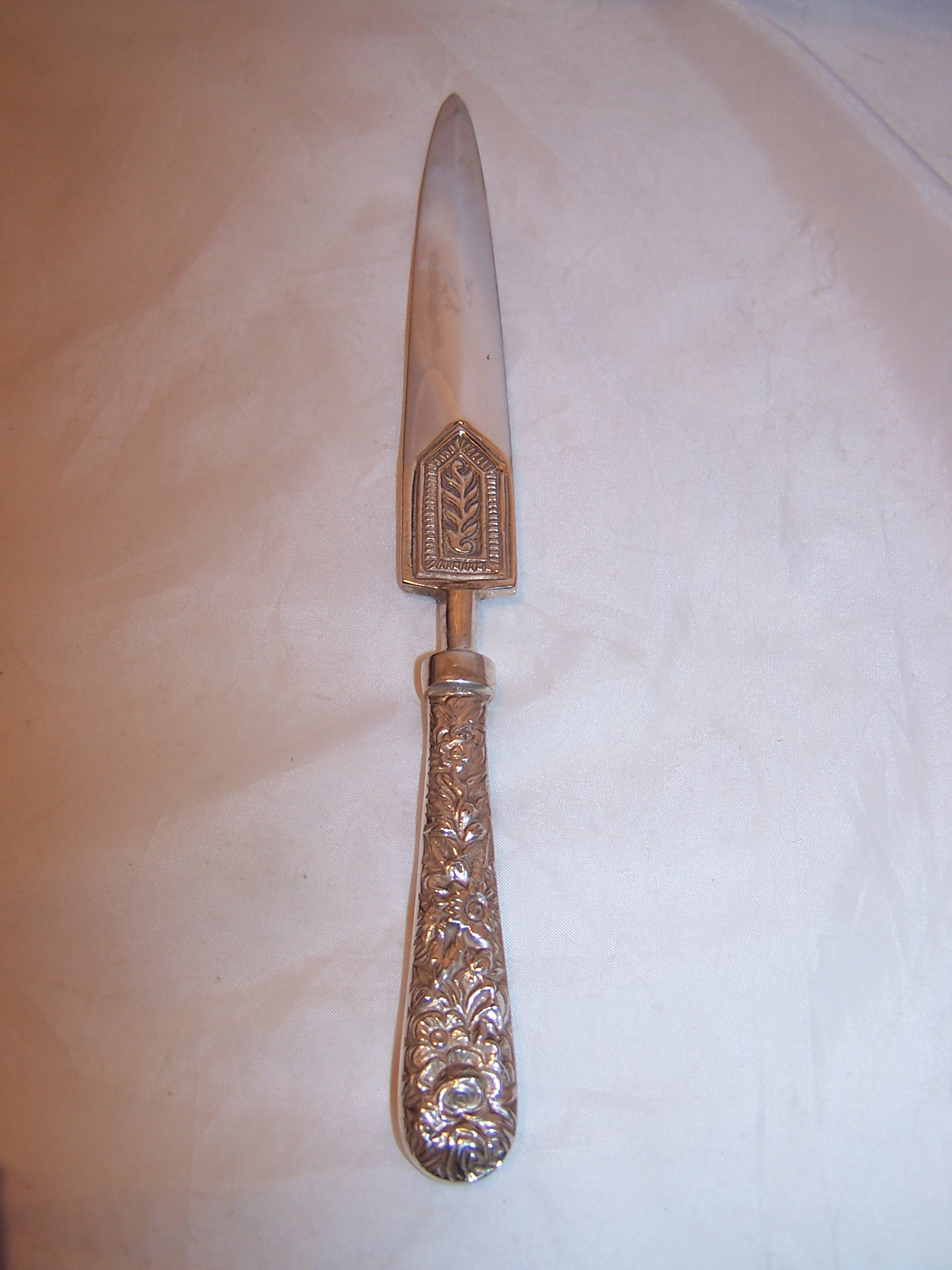 Image 1 of Letter Opener, Vintage, Silver Plate, Floral Handle