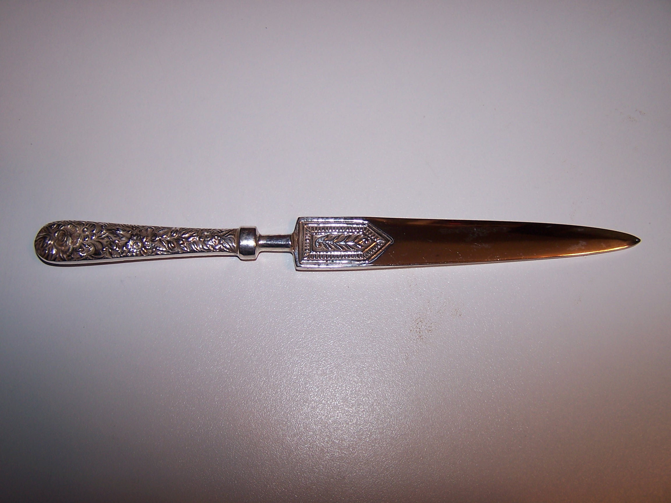 Image 2 of Letter Opener, Vintage, Silver Plate, Floral Handle