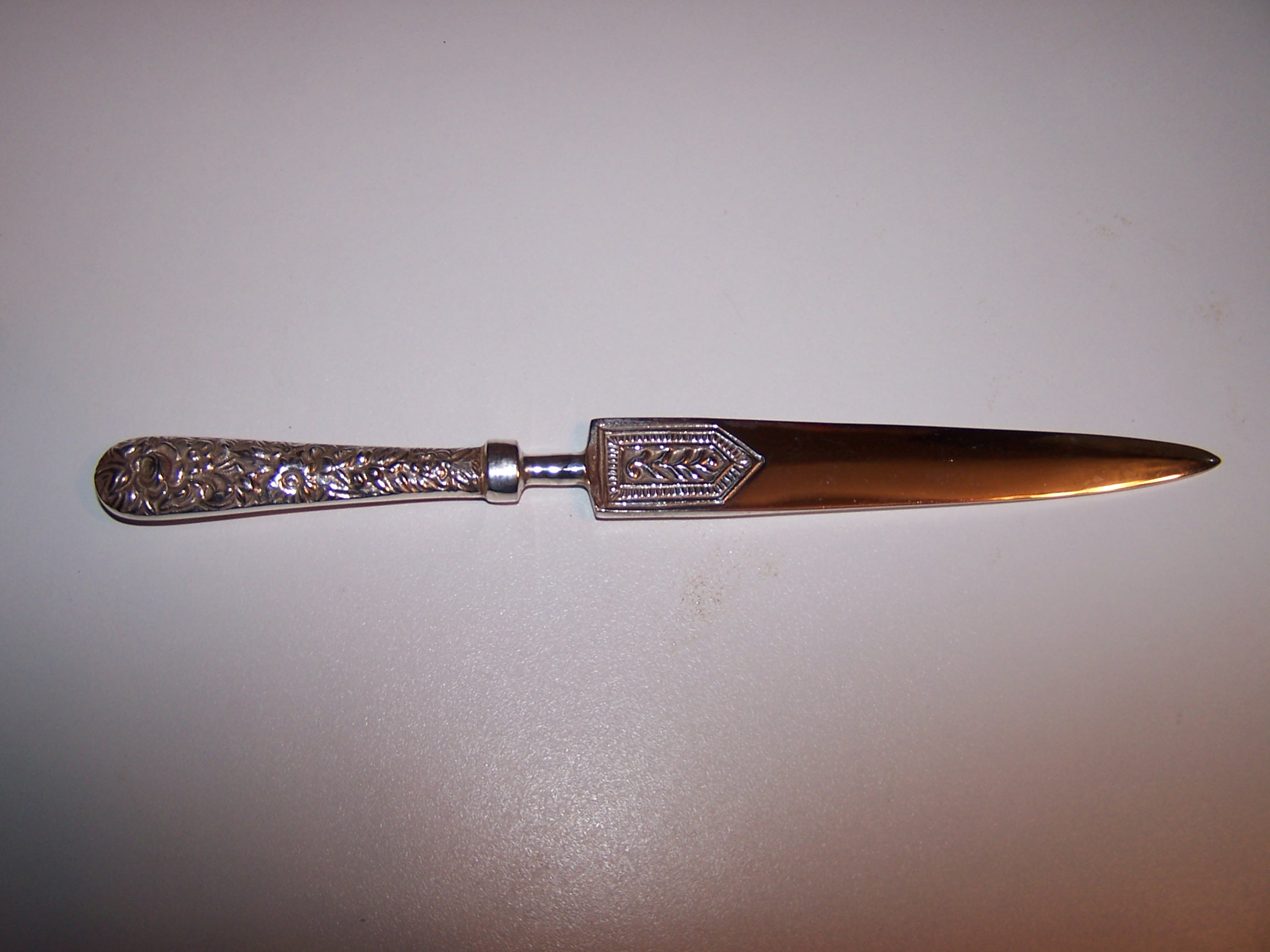 Image 3 of Letter Opener, Vintage, Silver Plate, Floral Handle