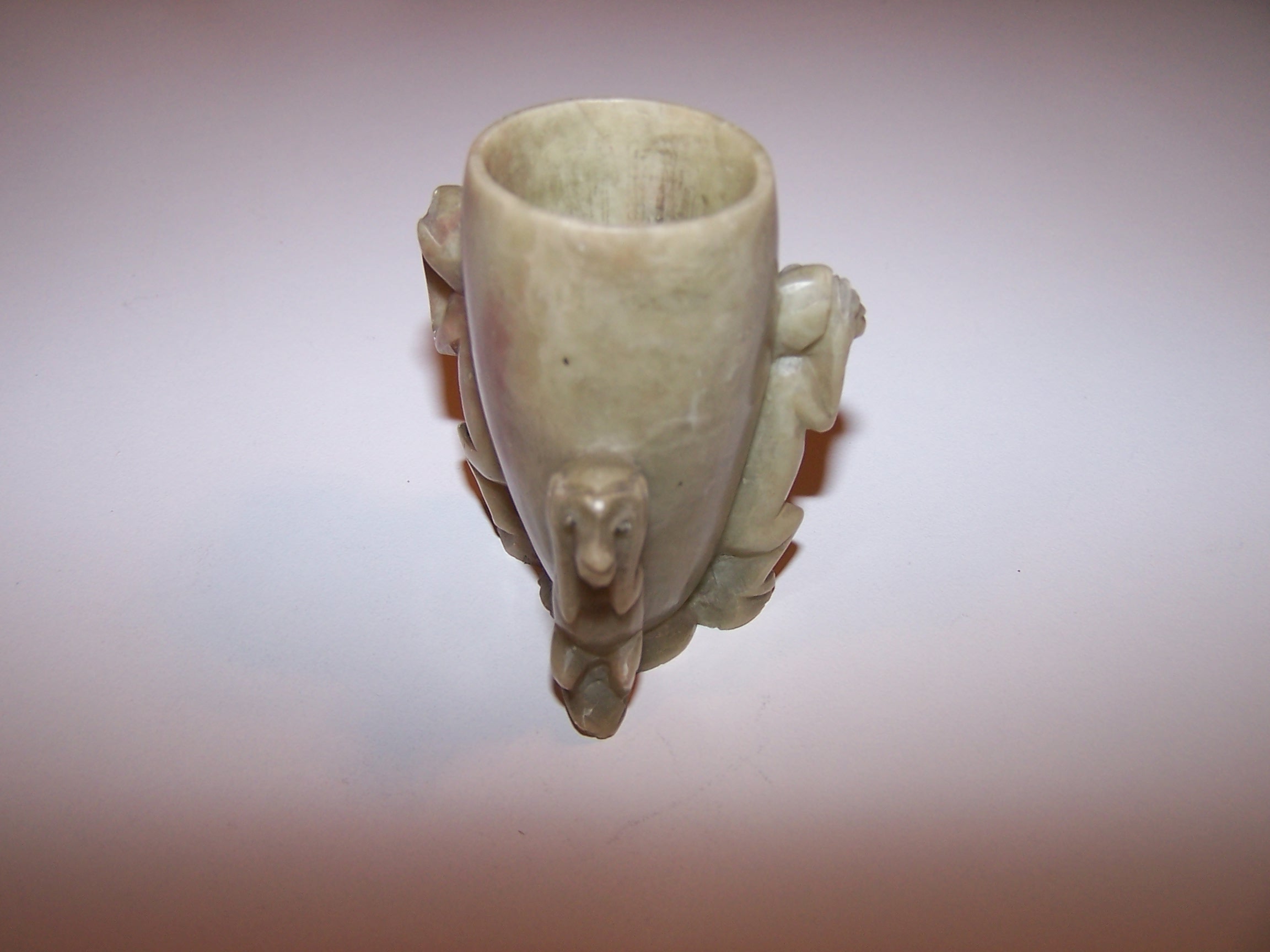 Three Monkey Brush Pot, Toothpick Holder, Soapstone, Hand Carved, Vintage