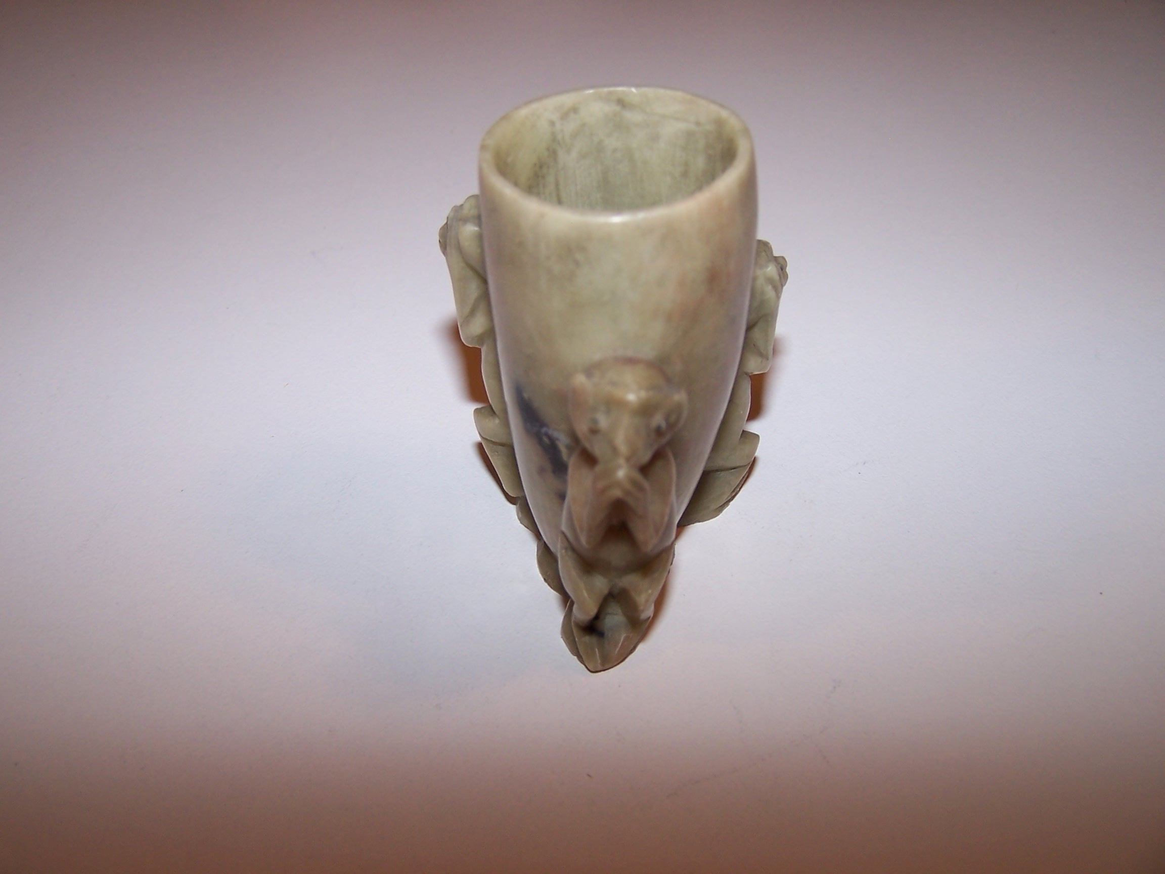 Image 1 of Three Monkey Brush Pot, Toothpick Holder, Soapstone, Hand Carved, Vintage
