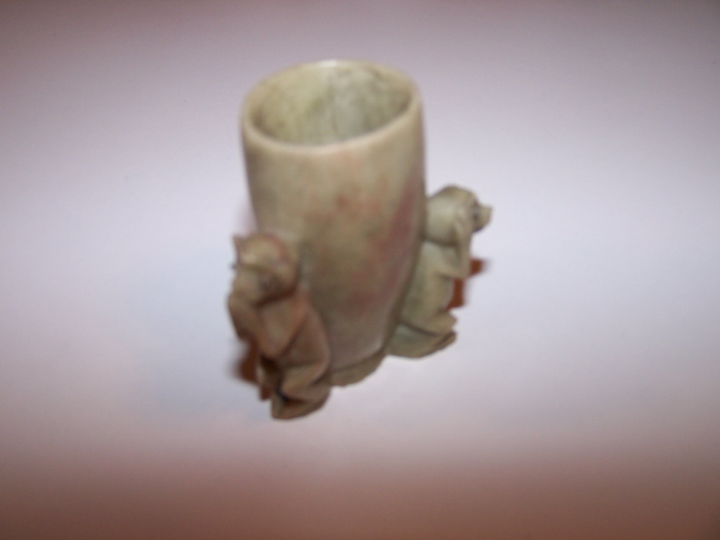 Image 3 of Three Monkey Brush Pot, Toothpick Holder, Soapstone, Hand Carved, Vintage