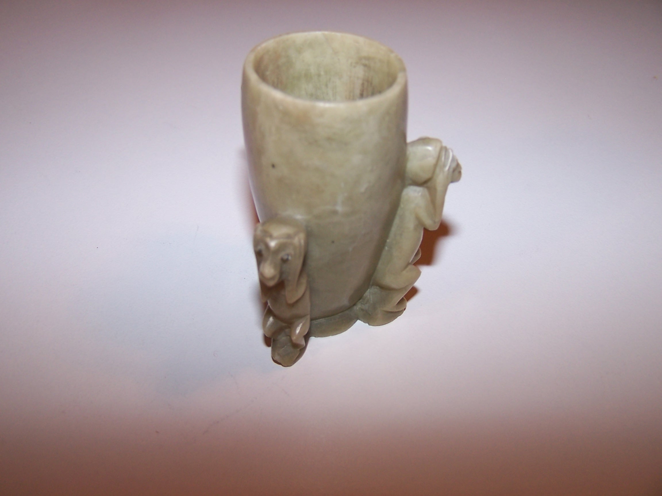 Image 5 of Three Monkey Brush Pot, Toothpick Holder, Soapstone, Hand Carved, Vintage
