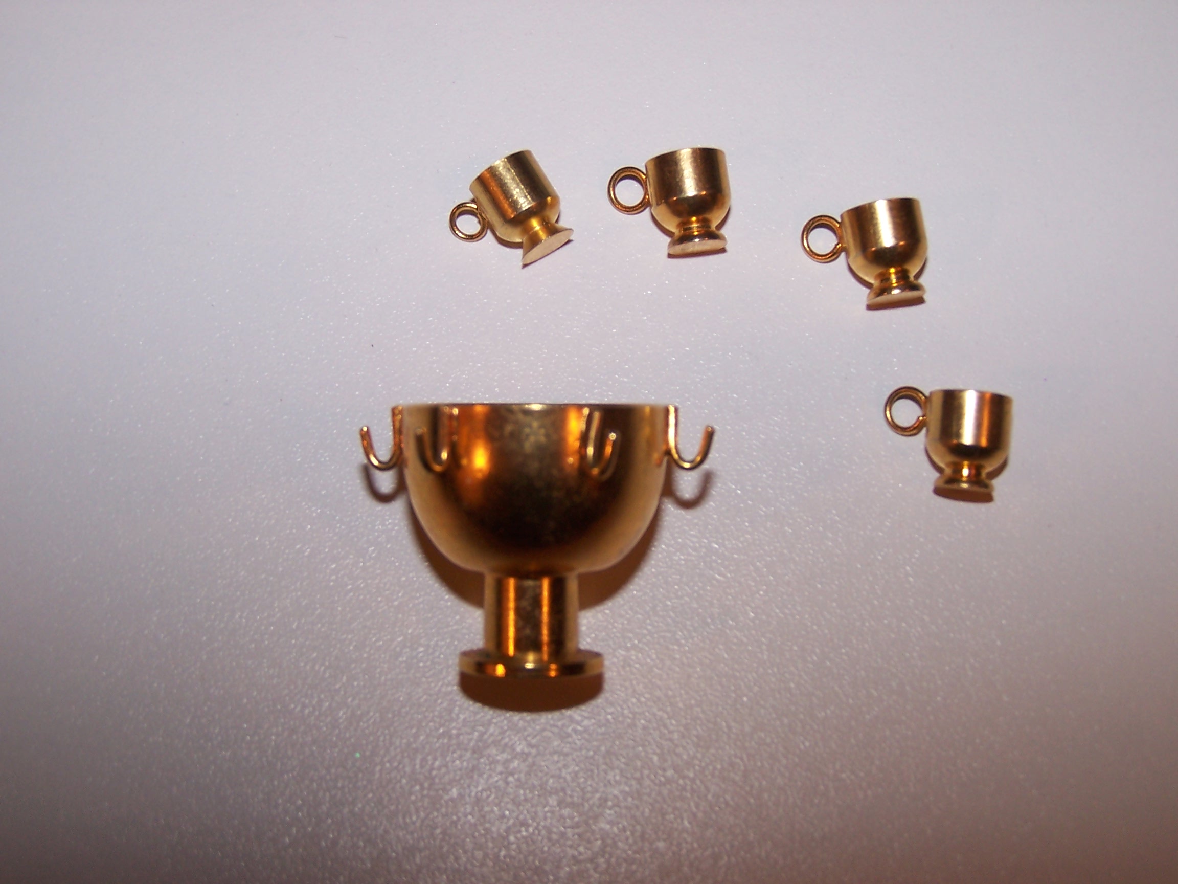 Dollhouse Brass Punch Bowl w Cups, Miniature