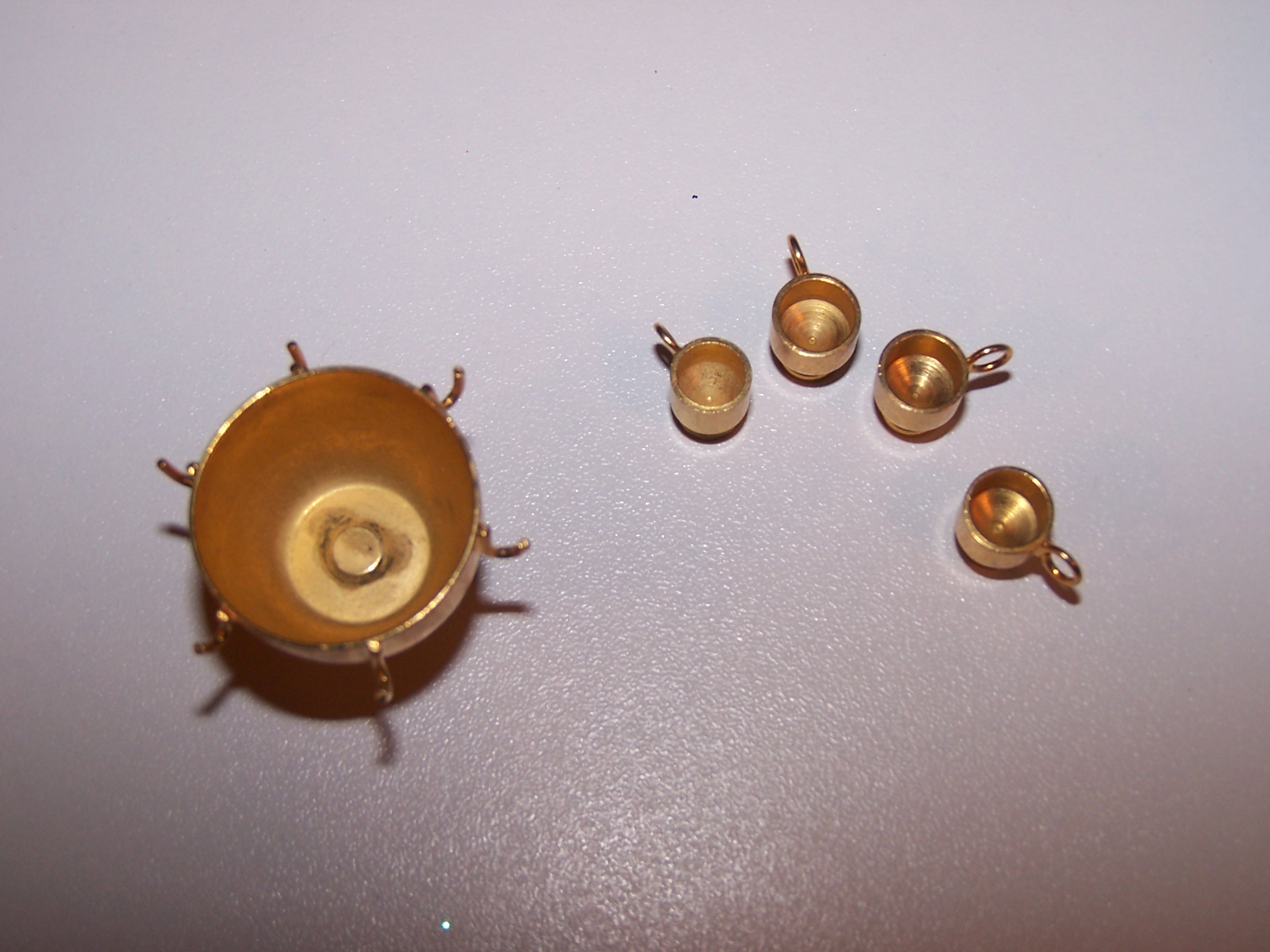 Image 1 of Dollhouse Brass Punch Bowl w Cups, Miniature