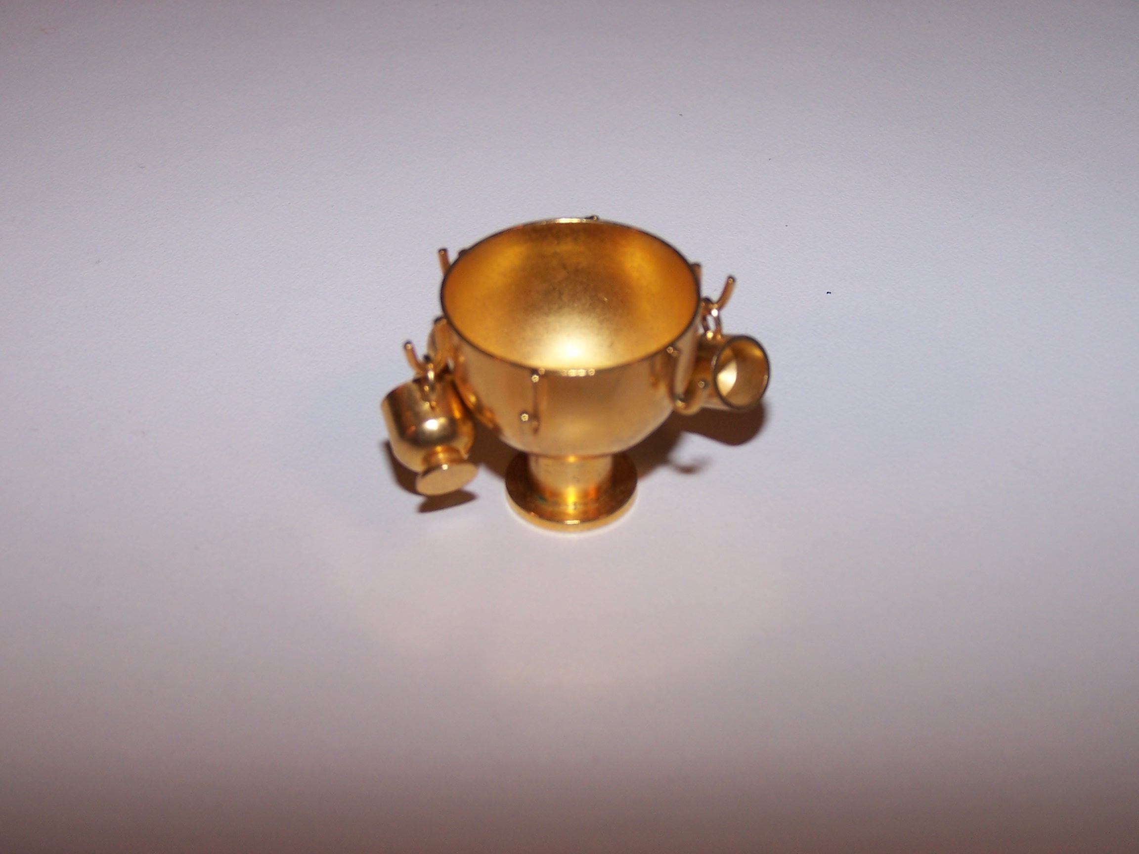 Image 3 of Dollhouse Brass Punch Bowl w Cups, Miniature