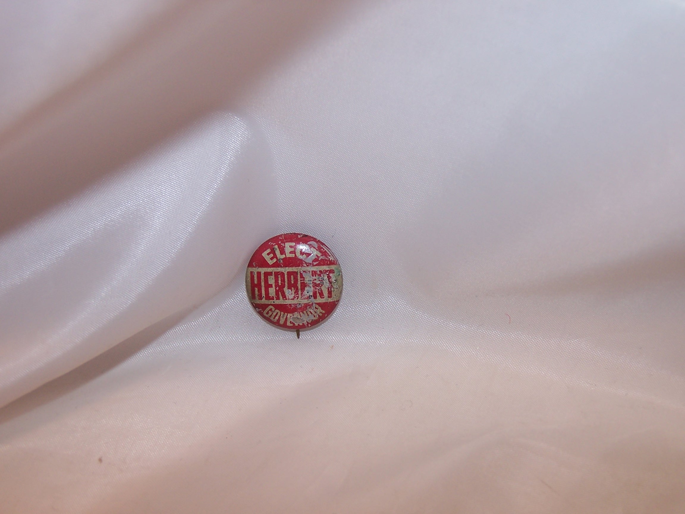 Herbert for Governor Election Pinback Button, Red and White