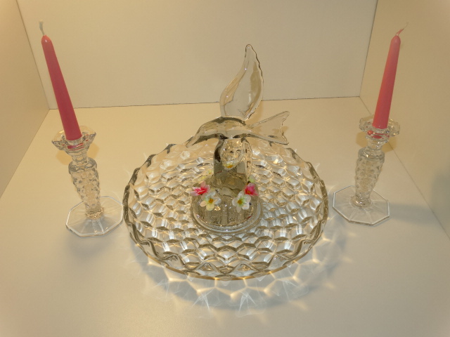 Image 1 of Fostoria Lily Pond Candlesticks Cambridge Seagull Flower Frog