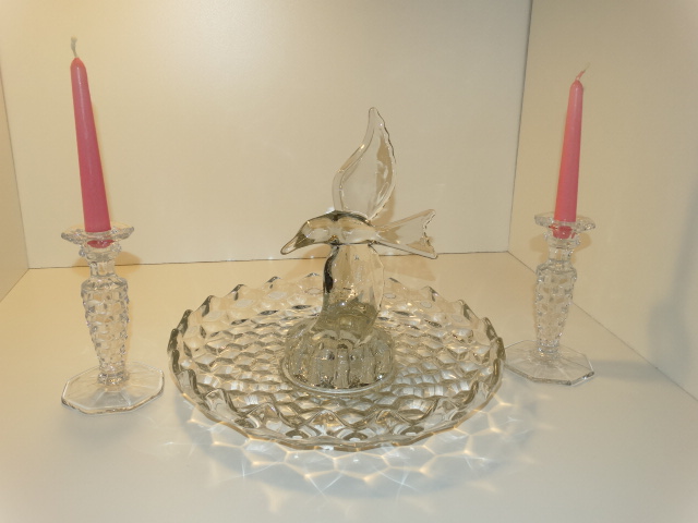 Image 16 of Fostoria Lily Pond Candlesticks Cambridge Seagull Flower Frog