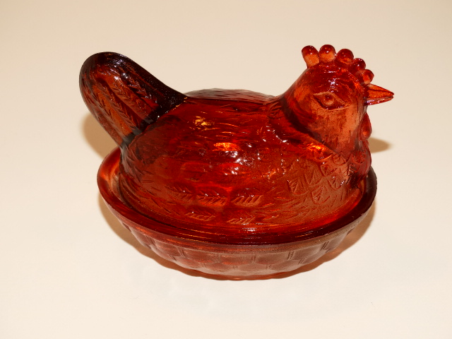 Salt Dip Dish, Orange Glass Chicken, 3 Inches