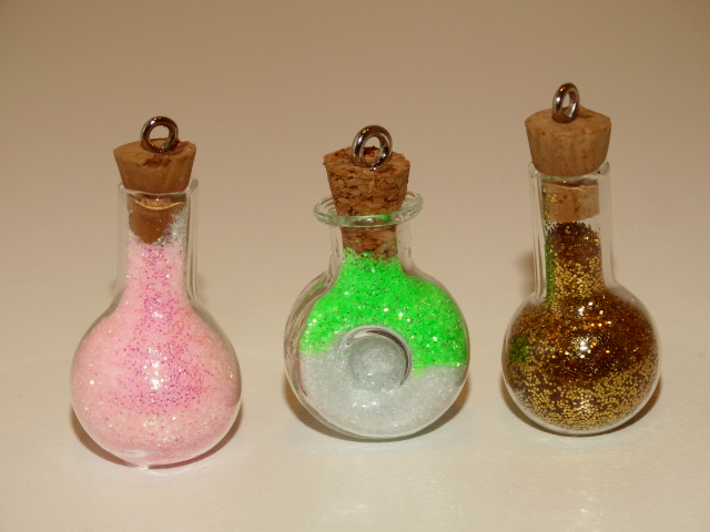 Fairy Dust in Three Shaped Bottles, Pink, Gold, Green and White