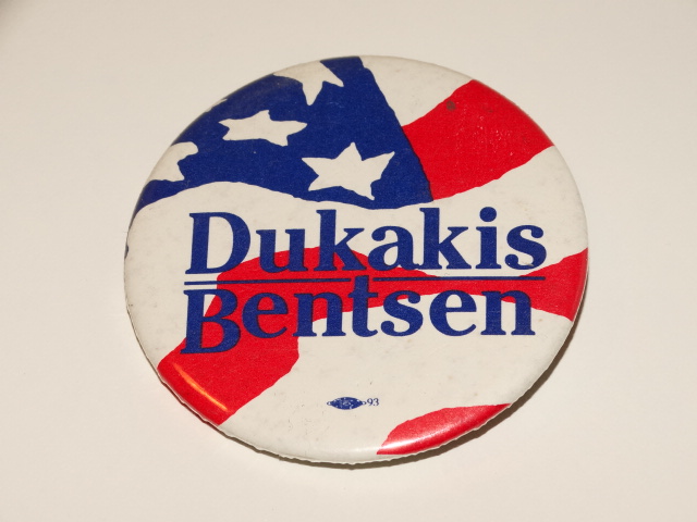 Dukakis Bentsen Election Pinback Button, Red, White and Blue