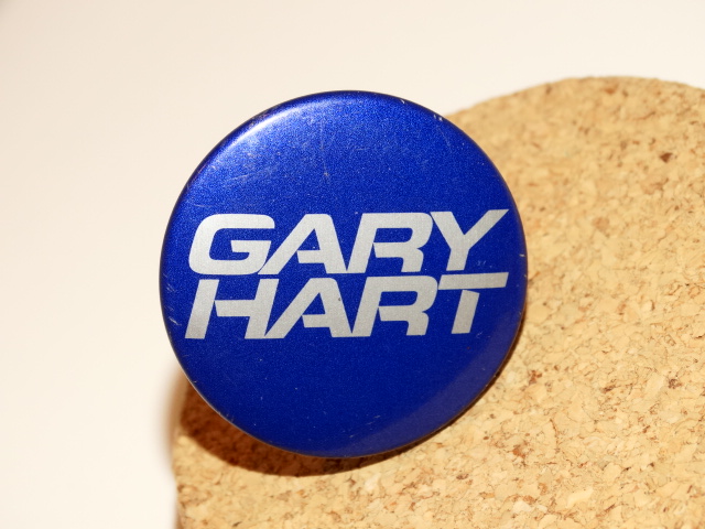 Gary Hart Election Pinback Button, Silver and Blue