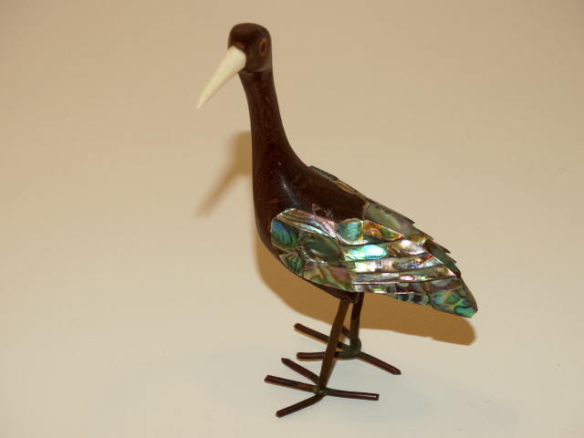 Bird, Abalone, Wood, Copper Figurine, Handmade