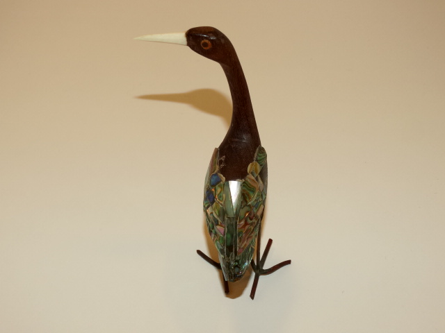 Image 1 of Bird, Abalone, Wood, Copper Figurine, Handmade