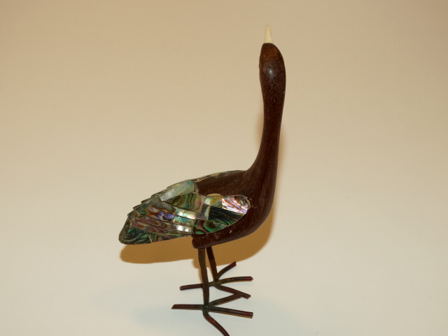 Image 2 of Bird, Abalone, Wood, Copper Figurine, Handmade