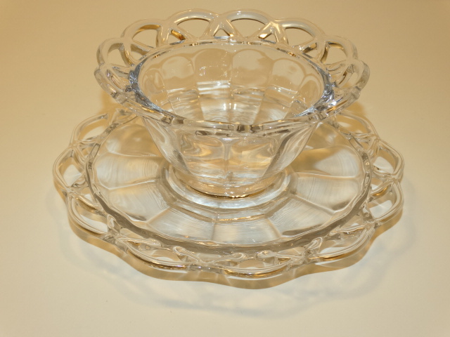 Image 12 of Imperial Glass Crocheted Crystal Bowl, Saucer, Ladle