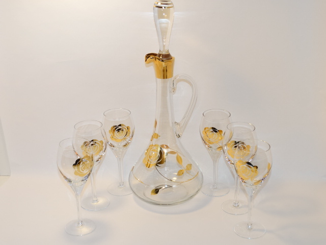 Golden Rose Decanter, Glasses 