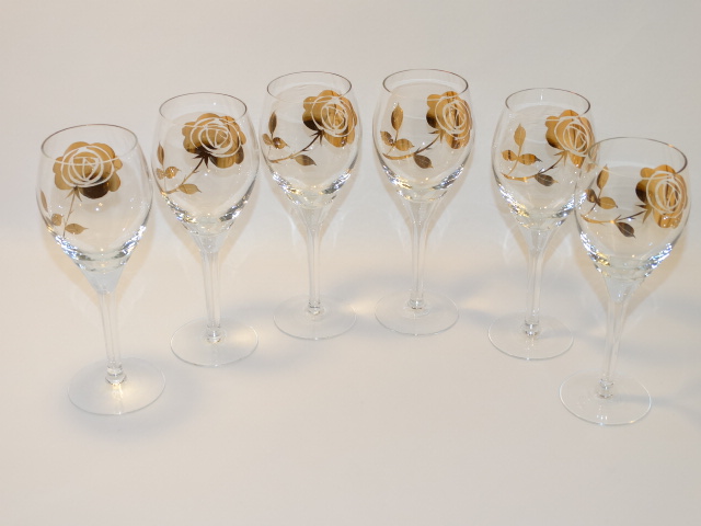 Image 10 of Decanter w Six Glasses, Crystal w Gold Roses