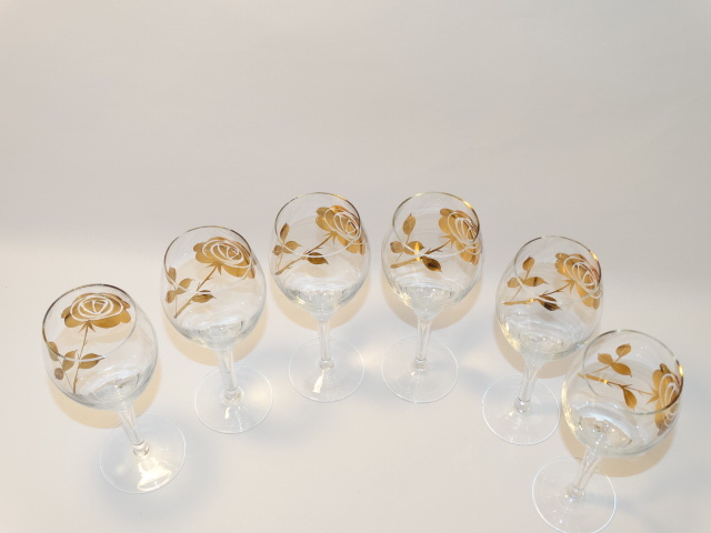 Image 12 of Decanter w Six Glasses, Crystal w Gold Roses