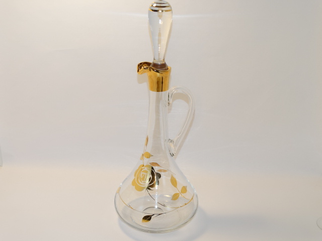 Image 1 of Decanter w Six Glasses, Crystal w Gold Roses