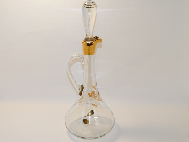 Image 3 of Decanter w Six Glasses, Crystal w Gold Roses