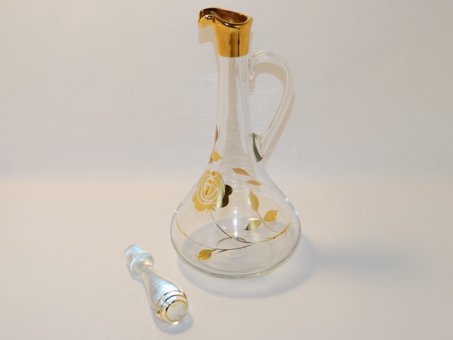 Image 5 of Decanter w Six Glasses, Crystal w Gold Roses