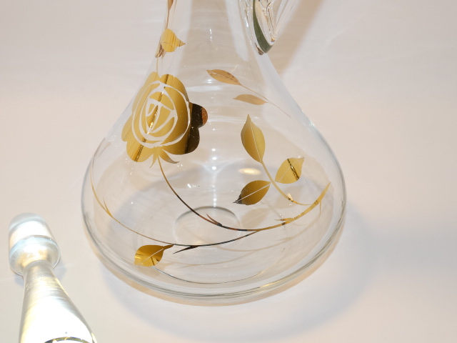 Image 7 of Decanter w Six Glasses, Crystal w Gold Roses