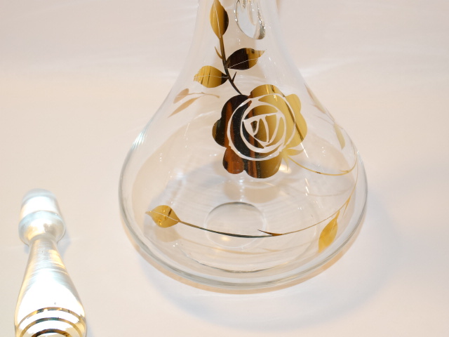 Image 8 of Decanter w Six Glasses, Crystal w Gold Roses