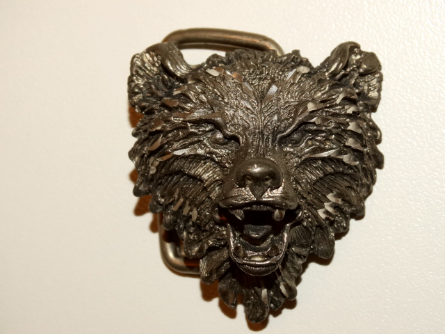 Bear Belt Buckle, Diamond Etched Pewter