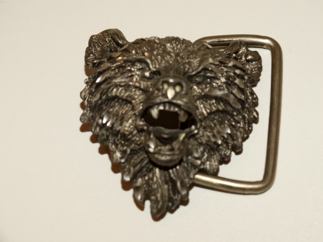 Image 1 of Bear Belt Buckle, Diamond Etched Pewter