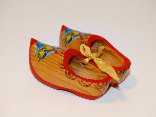 Image 1 of Wooden Dutch Shoes w Windmills, Miniature