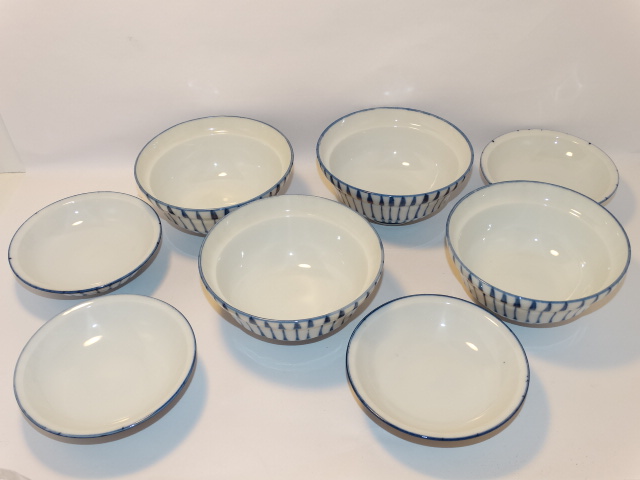 Image 1 of Rice Bowls w Lids, Blue White Porcelain, Four Sets