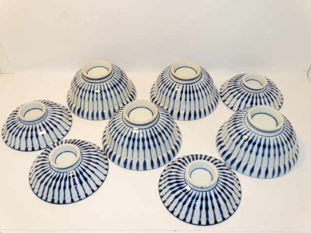 Image 2 of Rice Bowls w Lids, Blue White Porcelain, Four Sets