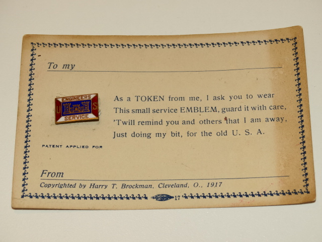 WWI Engineers Pin on Orig Card, Military Antique Original