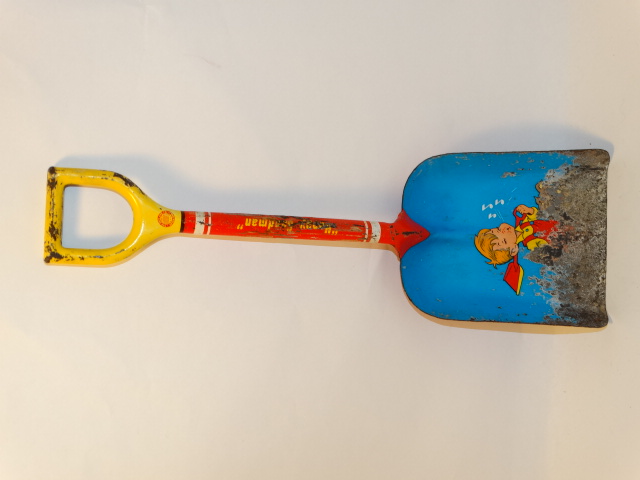 Toy Tin Shovel, Happy Sandman, Ohio Art, Vintage