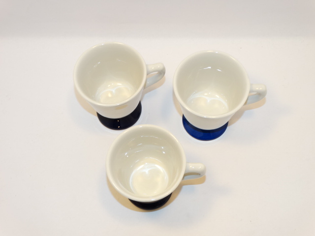 Image 1 of Walker China Coffee Cup Footed Set White Cobalt Blue