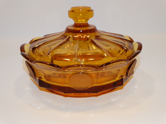 Coin Glass Amber Covered Dish Fostoria