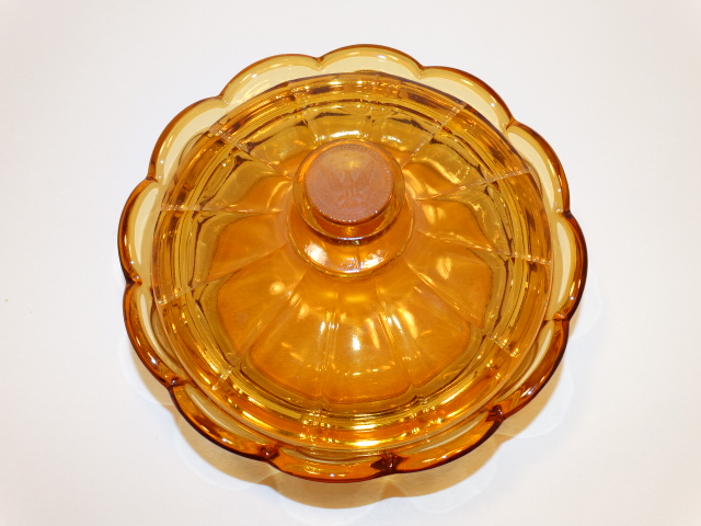 Image 1 of Coin Glass Amber Covered Dish Fostoria