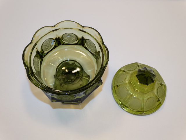 Image 2 of Coin Glass Olive Green Wedding Bowl Fostoria