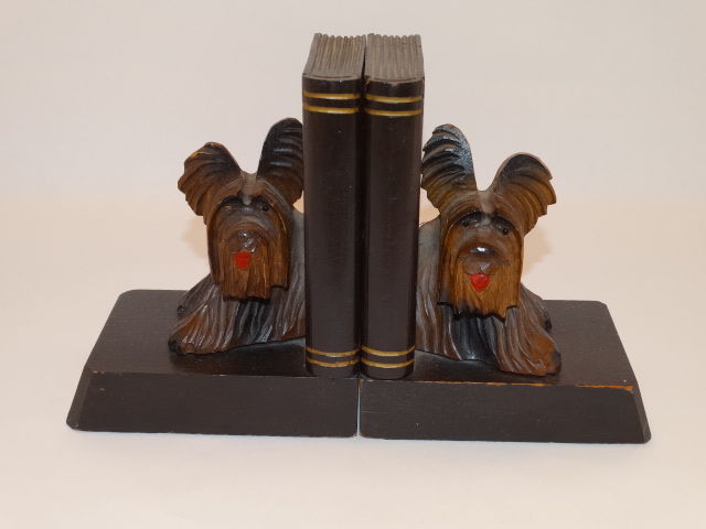 Bookend Set Terrier Dog Hand Carved Wood